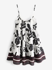 White/Black Floral Mini Tiered Summer 100% Cotton Dress - Image 6 of 7