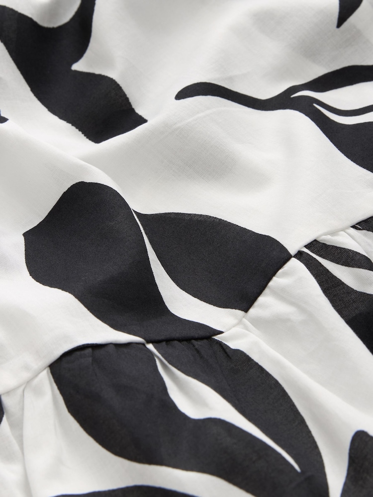 White/Black Floral Mini Tiered Summer 100% Cotton Dress - Image 7 of 7 White/Black Floral Mini Tiered Summer 100% Cotton Dress - Image 7 of 7