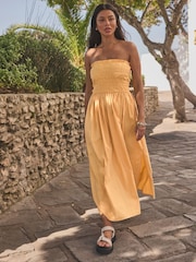 Yellow 100% Cotton Bandeau Midi Summer Dress - Image 1 of 6