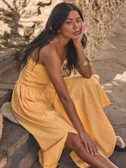 Yellow 100% Cotton Bandeau Midi Summer Dress - Image 2 of 6