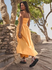 Yellow 100% Cotton Bandeau Midi Summer Dress - Image 3 of 6
