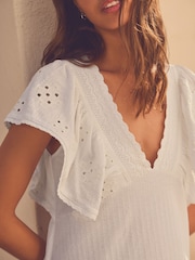 White 100% Cotton Embroidered Sleeve Mini Dress - Image 6 of 8