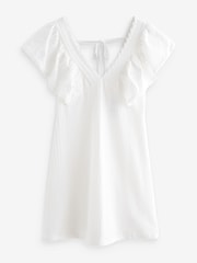 White 100% Cotton Embroidered Sleeve Mini Dress - Image 7 of 8