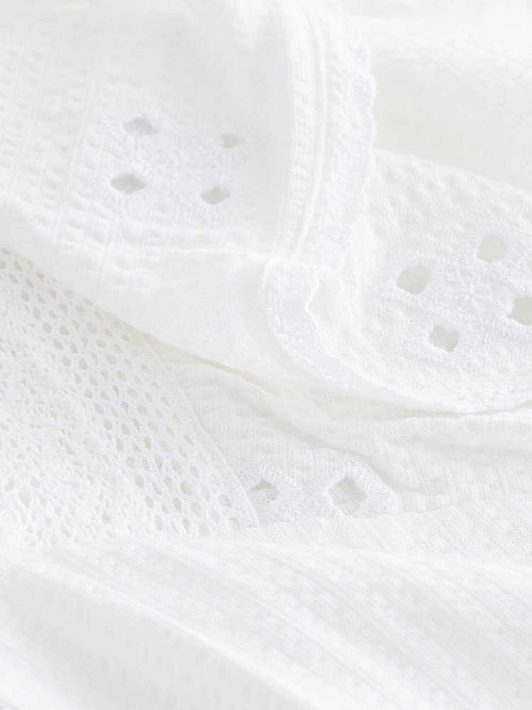 White 100% Cotton Embroidered Sleeve Mini Dress - Image 8 of 8