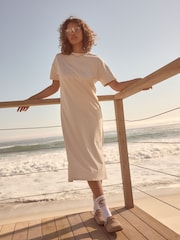 self. Ecru 100% Cotton T-Shirt Dress - Image 1 of 7