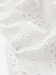 White Embroidered Wide Leg 100% Cotton Trousers With Linen - Image 8 of 8