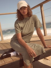 self. Khaki Green 100% Cotton T-Shirt Dress - Image 1 of 5