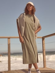 self. Khaki Green 100% Cotton T-Shirt Dress - Image 2 of 5