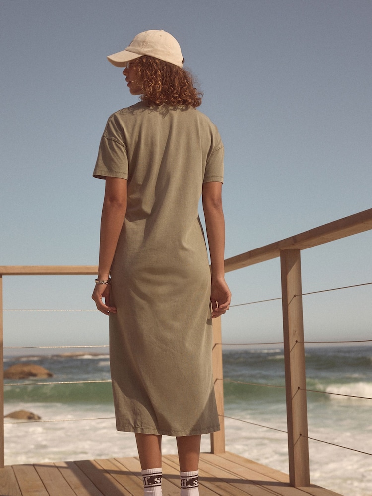self. Khaki Green 100% Cotton T-Shirt Dress - Image 3 of 5