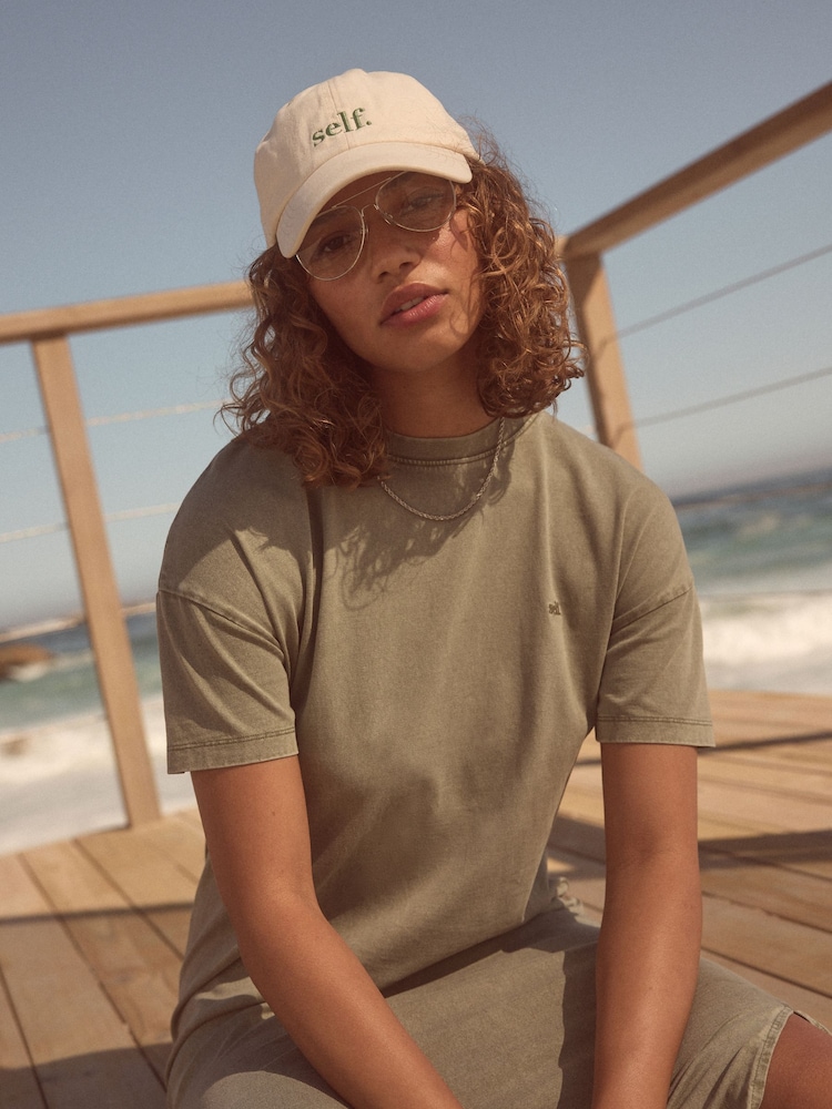 self. Khaki Green 100% Cotton T-Shirt Dress - Image 4 of 5