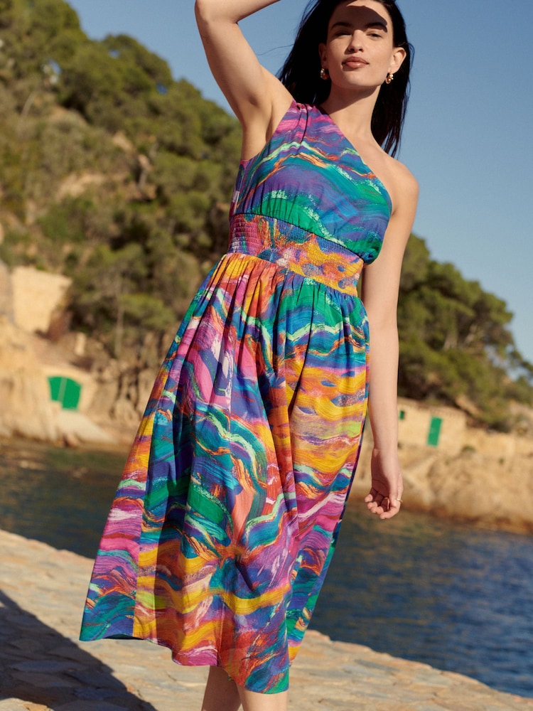 Blue/Pink One Shoulder Summer Dress - Image 2 of 8