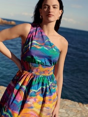 Blue/Pink One Shoulder Summer Dress - Image 3 of 8