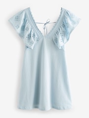 Blue 100% Cotton Embroidered Sleeve Mini Dress - Image 6 of 7