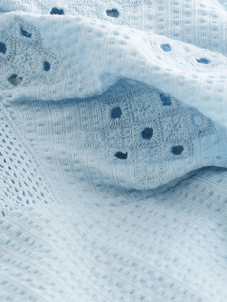 Blue 100% Cotton Embroidered Sleeve Mini Dress - Image 7 of 7