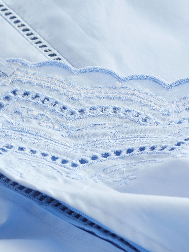 Blue 100% Cotton Embroidered Mini Summer Dress - Image 8 of 8