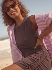 Chocolate Brown Self Ruched T-Shirt Mini Dress - Image 5 of 8