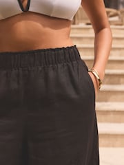 Black 100% Linen Premium Wide Leg Trousers - Image 6 of 8