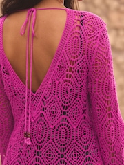 Pink 100% Cotton Crochet Cover-Up - Image 6 of 8