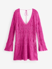 Pink 100% Cotton Crochet Cover-Up - Image 7 of 8