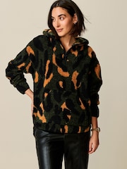 Khaki Green Animal Outdoor Next Elements Hooded Teddy Borg Quarter Zip Fleece - Image 1 of 7
