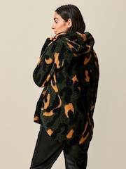 Khaki Green Animal Outdoor Next Elements Hooded Teddy Borg Quarter Zip Fleece - Image 3 of 7