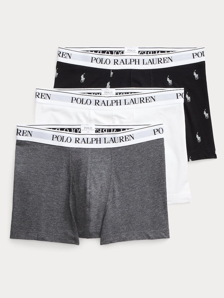 Серый/белый/черный принт с пони - Polo Ralph Lauren Stretch Cotton Boxers 3 Pack - Image 1 of 6