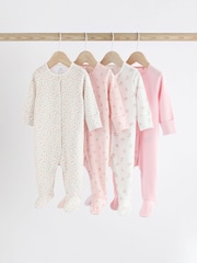 Pink 4 Pack Baby 100% Cotton Sleepsuits (0-2yrs) - Image 1 of 13