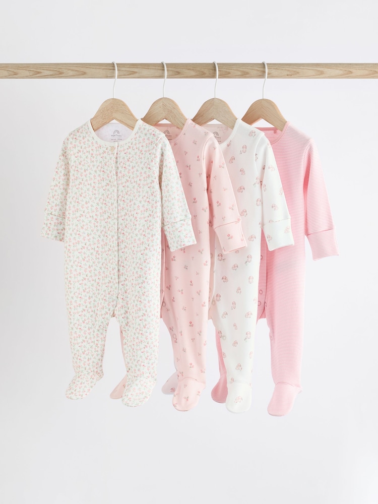 Pink 4 Pack Baby 100% Cotton Sleepsuits (0-2yrs) - Image 1 of 13