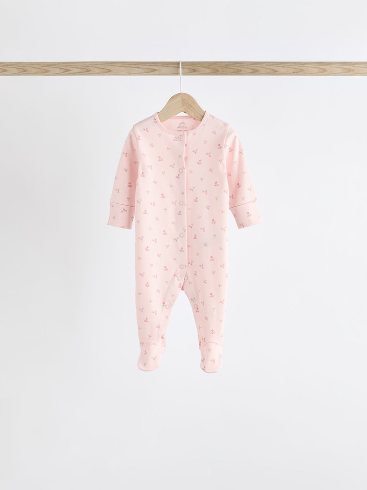 Pink 4 Pack Baby 100% Cotton Sleepsuits (0-2yrs) - Image 11 of 13