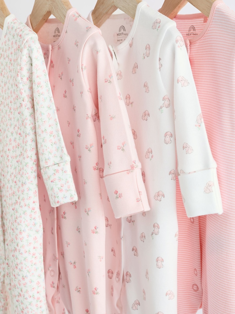 Pink 4 Pack Baby 100% Cotton Sleepsuits (0-2yrs) - Image 3 of 13