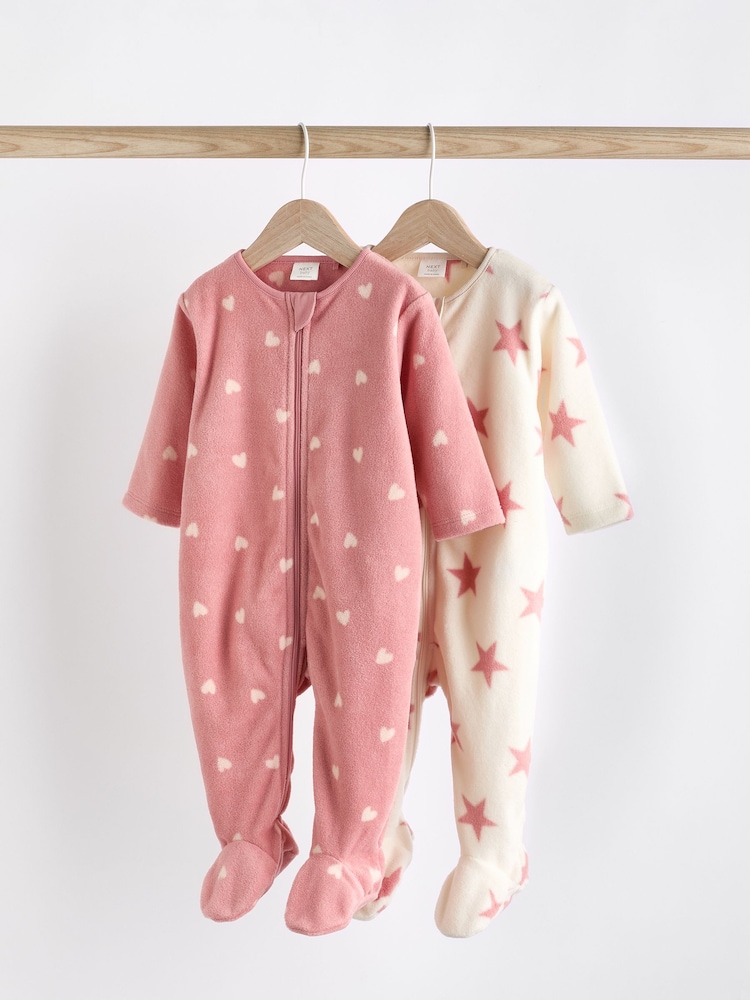 Рожевий - немовля Microfleece Zip Sleepsuits 2 набір - Image 1 of 6