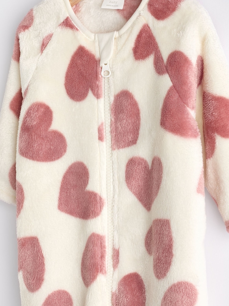 Pink heart Baby Zip Fleece Sleepsuit - Image 8 of 10