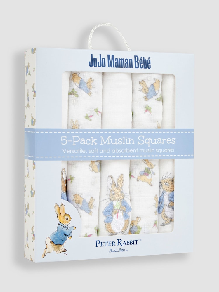 Pack de 5 muselinas con diseño bordado de Peter Rabbit de JoJo Maman Bébé - Imagen 4 de 4