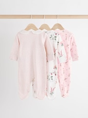 Pink/White Baby 100% Cotton Sleepsuits 3 Pack (0-3yrs) - Image 2 of 13