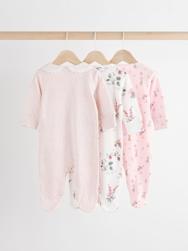 Pink/White Baby 100% Cotton Sleepsuits 3 Pack (0-3yrs) - Image 2 of 13
