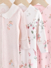 Pink/White Baby 100% Cotton Sleepsuits 3 Pack (0-3yrs) - Image 7 of 13