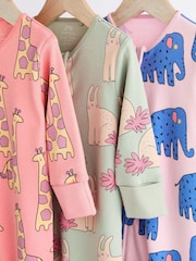Multi Animal Baby Printed Cotton Zip Sleepsuits 3 Pack (0mths-2yrs) - Image 6 of 9