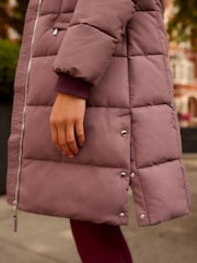 Rose Pink Shower Resistant Padded Puffer Hooded Mid Length Coat - Image 5 of 8