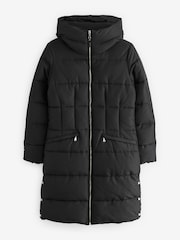 Black Shower Resistant Padded Puffer Hooded Mid Length Coat - Image 4 of 9