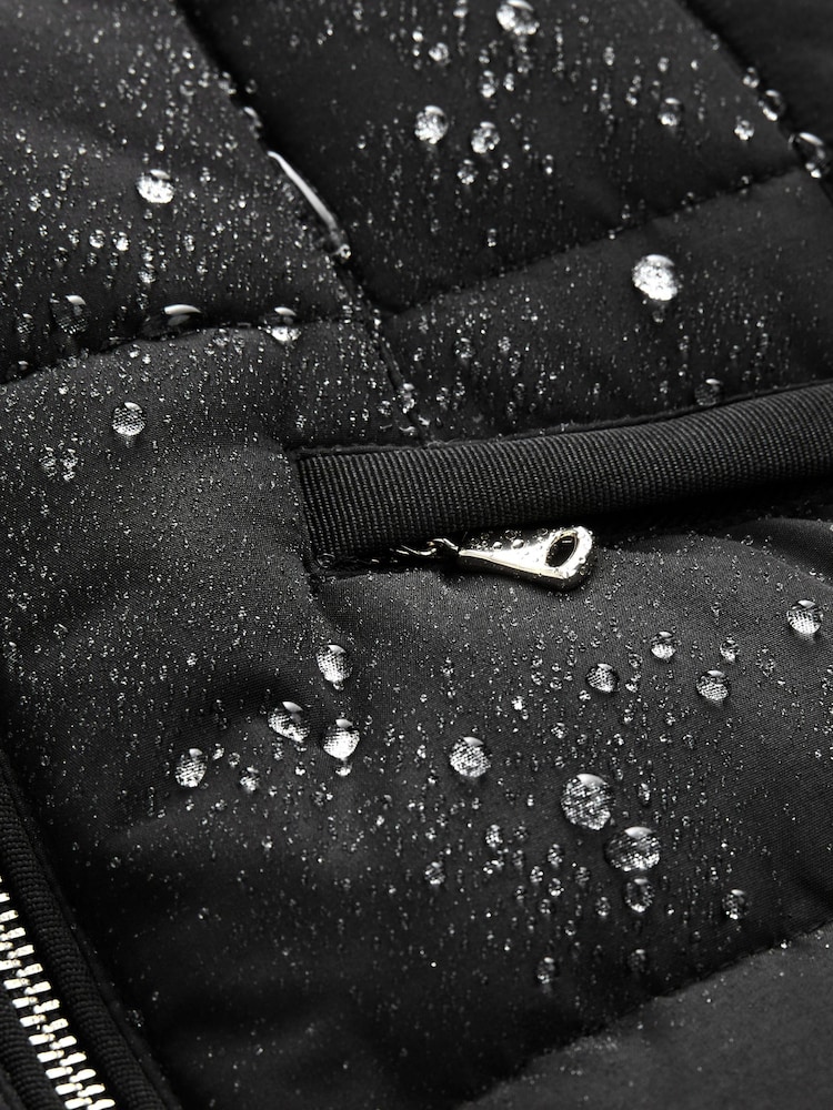 Black Shower Resistant Padded Puffer Hooded Mid Length Coat - Image 9 of 9