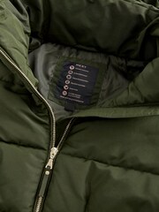 Khaki Green Shower Resistant Padded Puffer Hooded Mid Length Coat - Image 10 of 11