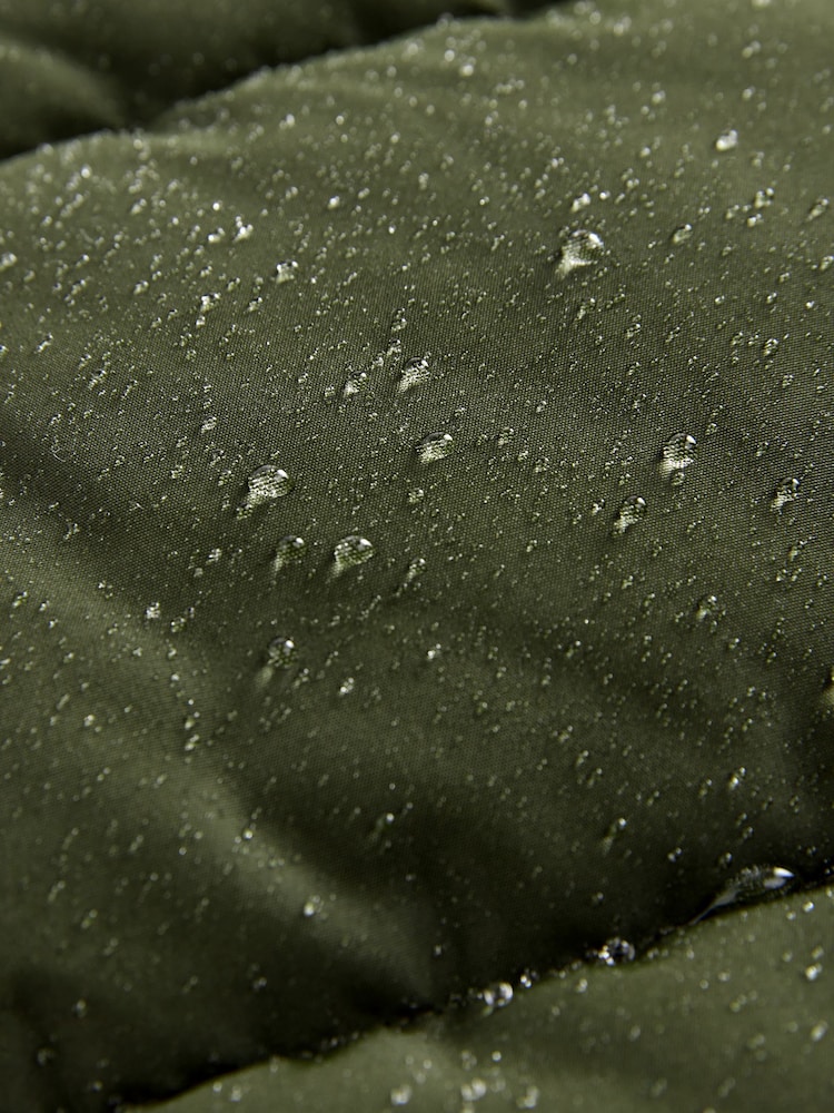 Khaki Green Shower Resistant Padded Puffer Hooded Mid Length Coat - Image 11 of 11