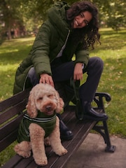 Khaki Green Shower Resistant Padded Puffer Hooded Mid Length Coat - Image 2 of 11