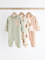 Mint Green Two Way Zip Baby Footless 100% Cotton Sleepsuits 3 Pack (0mths-3yrs) - Image 1 of 11