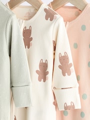 Mint Green Two Way Zip Baby Footless 100% Cotton Sleepsuits 3 Pack (0mths-3yrs) - Image 6 of 11
