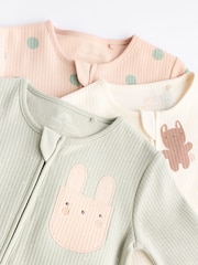 Mint Green Two Way Zip Baby Footless 100% Cotton Sleepsuits 3 Pack (0mths-3yrs) - Image 7 of 11