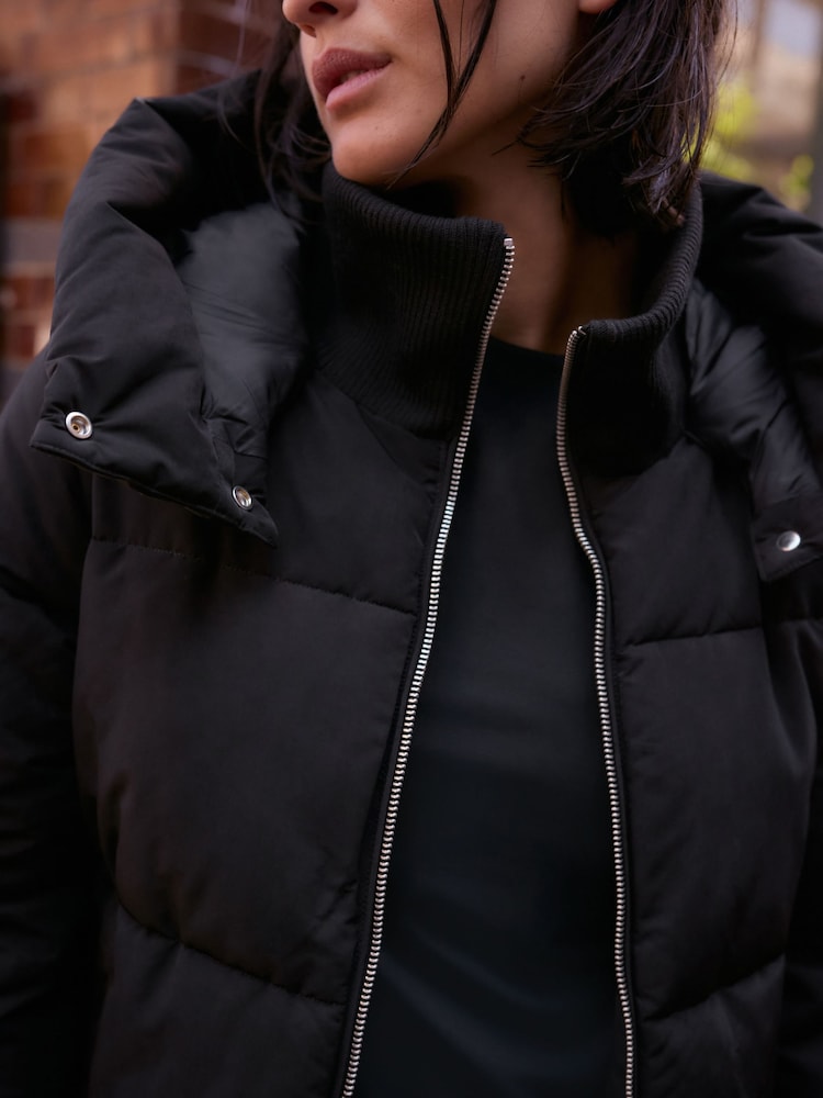 Black Shower Resistant Padded Hooded Coat - Image 4 of 4