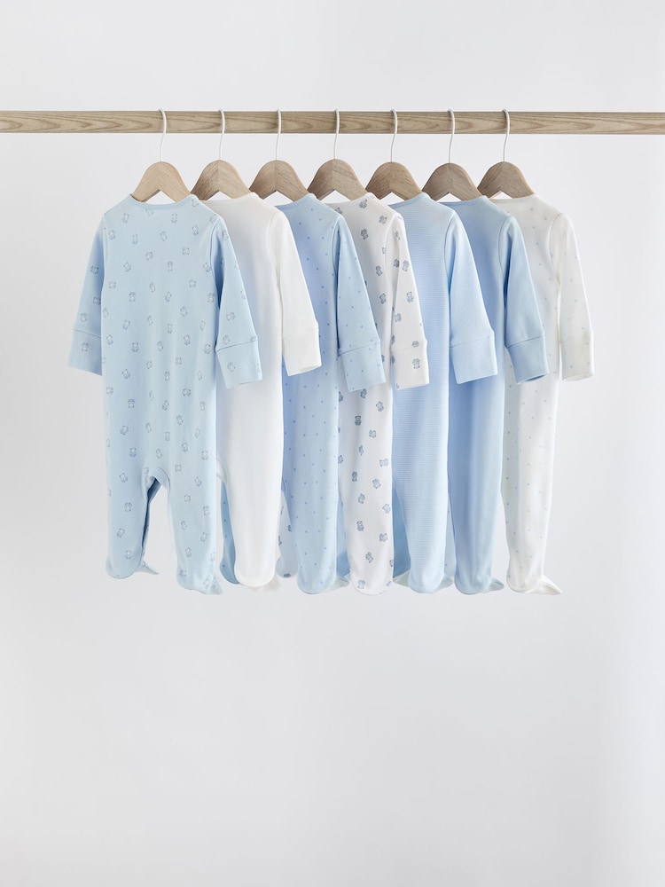 Blue 7 Pack Baby Bear Sleepsuit (0-2yrs) - Image 4 of 16