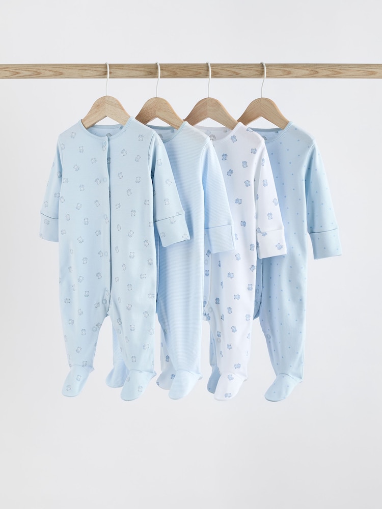 Blue 4 Pack Baby Bear Sleepsuit (0-2yrs) - Image 1 of 11