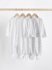 White 4 Pack Baby Delicate Animal Printed 100% Cotton Sleepsuits (0-2yrs) - Image 1 of 8